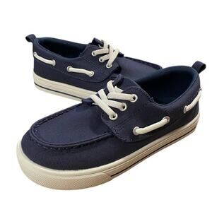 Wonder Nation Boy's Canvas Boat Shoes 12 Blue White Nautical Slip Ons